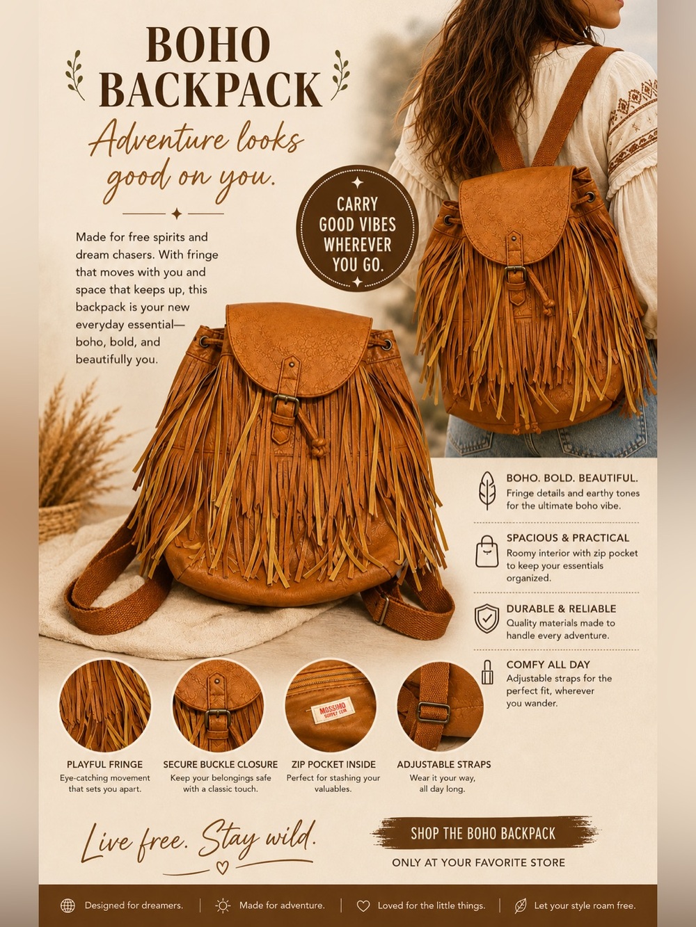 Mossimo Supply Co. Boho Fringe Backpack - Tan